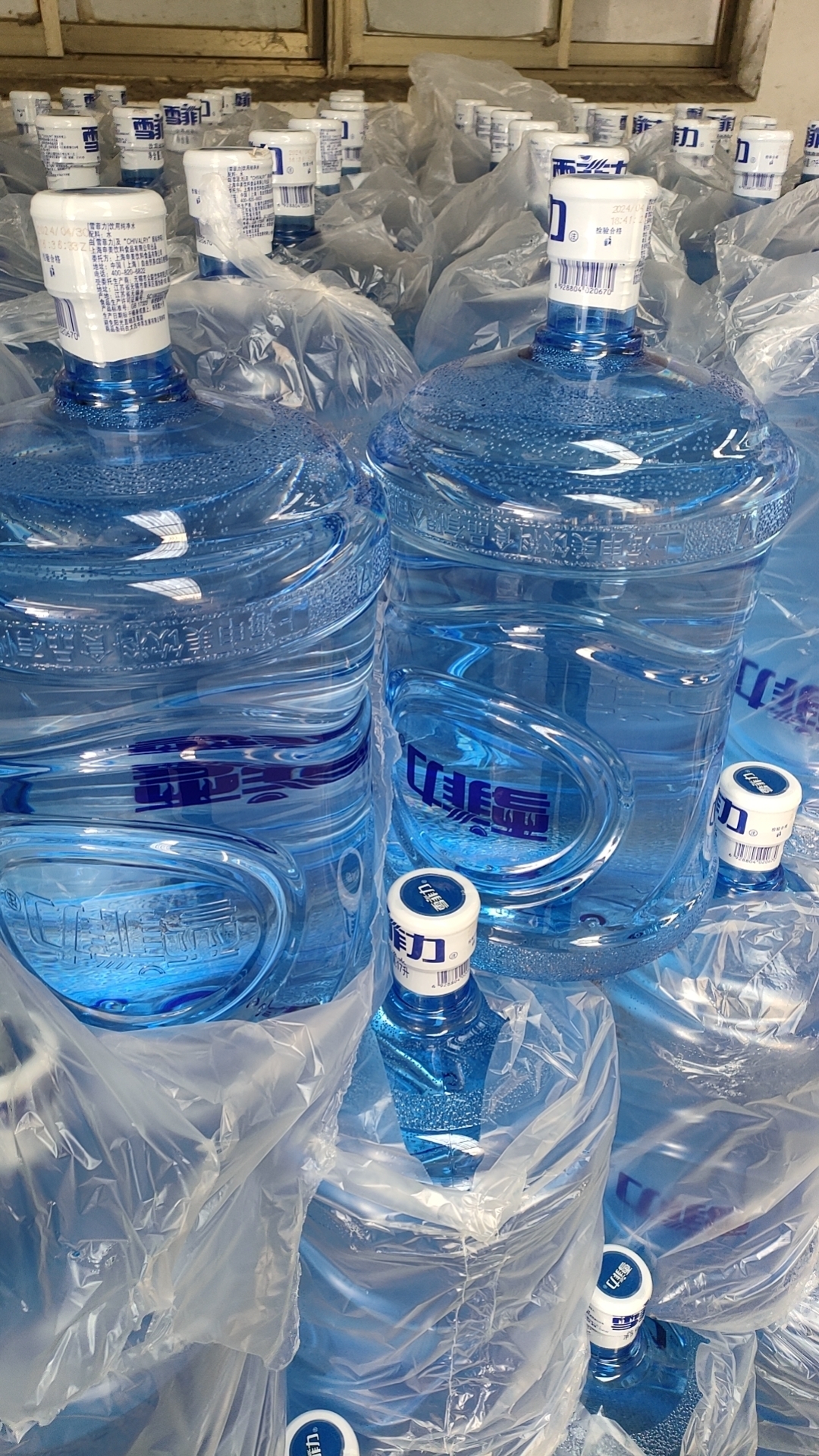 今日偶遇一堆"纯净水"大塑料瓶,白色标签上的"t1"显得格外醒目