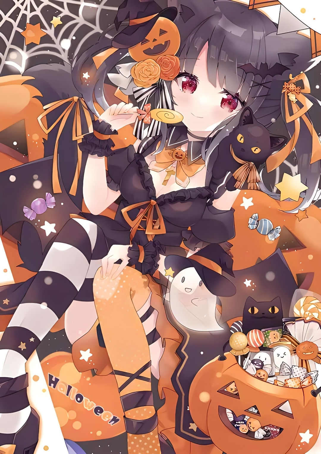 二次元# 万圣节骗了一堆糖果的少女