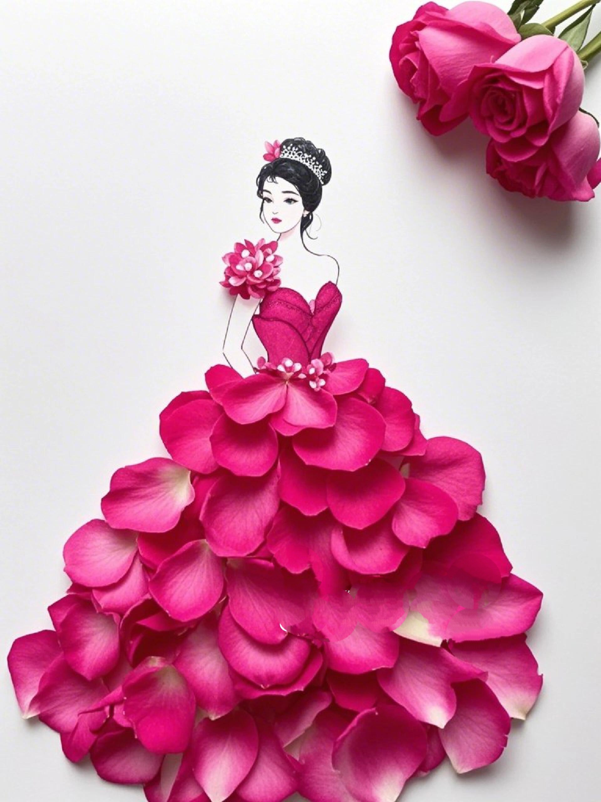 一片片花瓣拼成的裙摆,尊嘟好绝!美到心巴上了