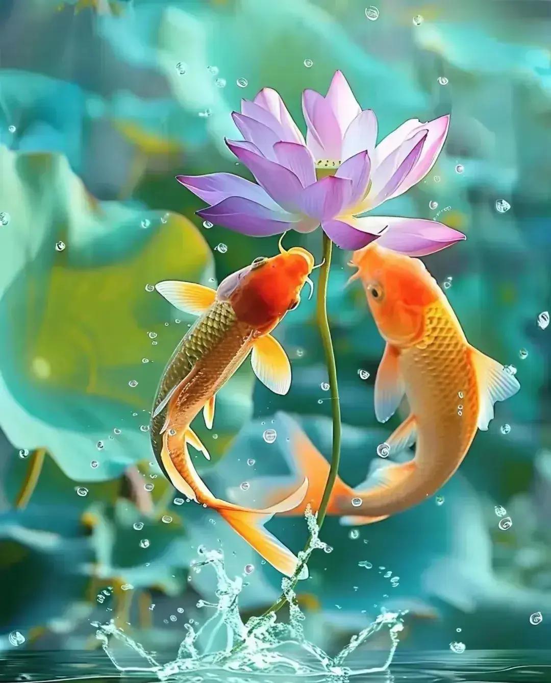"金鱼戏水间,荷花轻摇,生活的诗意不过如此.