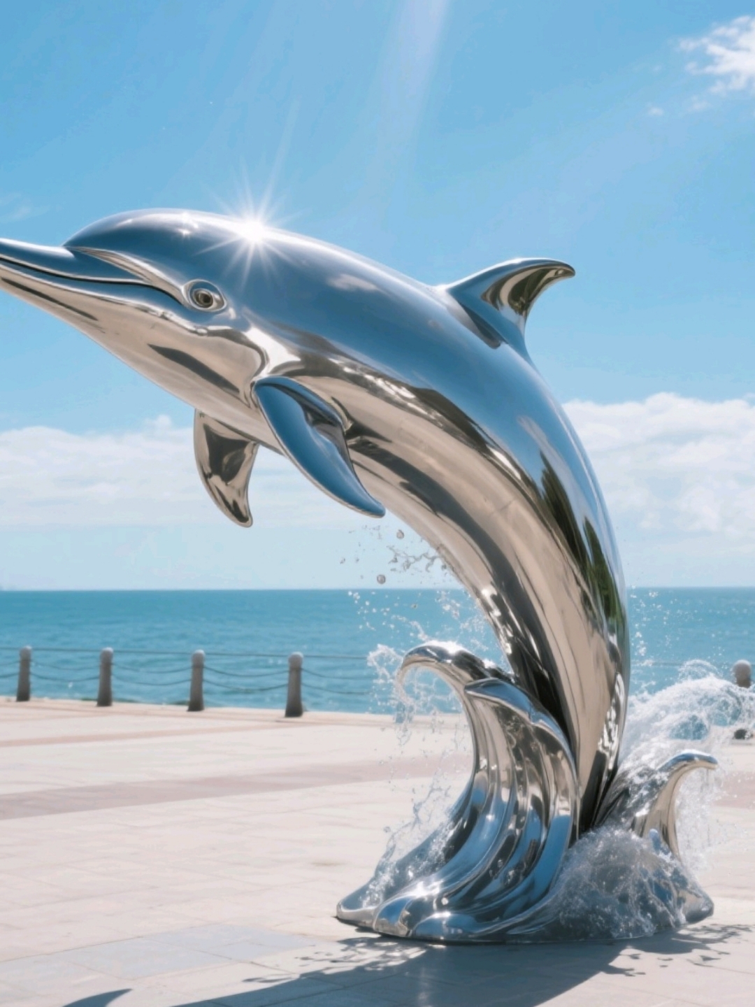 镜面不锈钢海豚雕塑#海洋生物#
