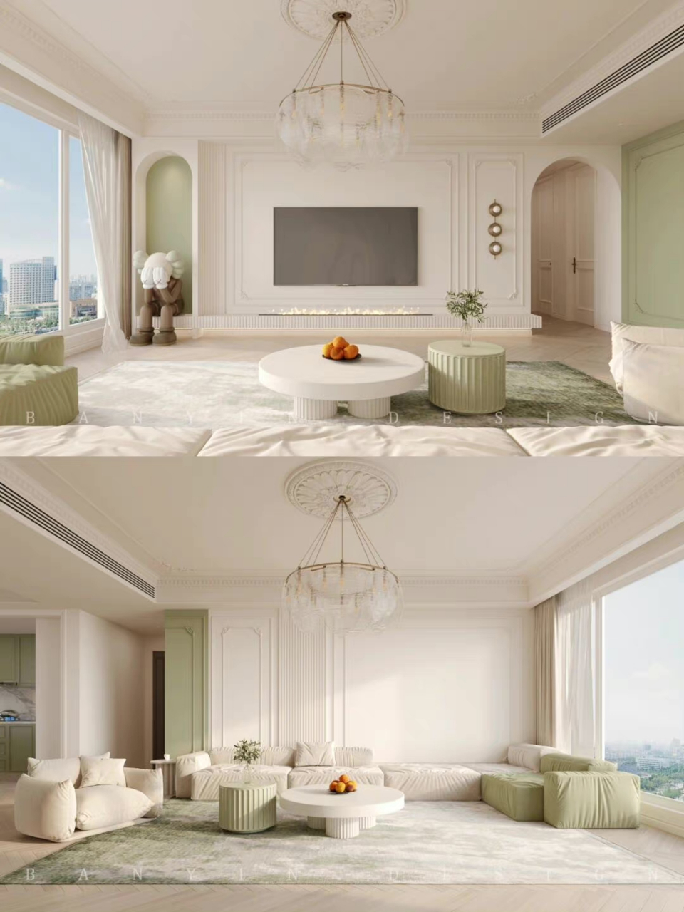 浅绿色格局的法式新小家