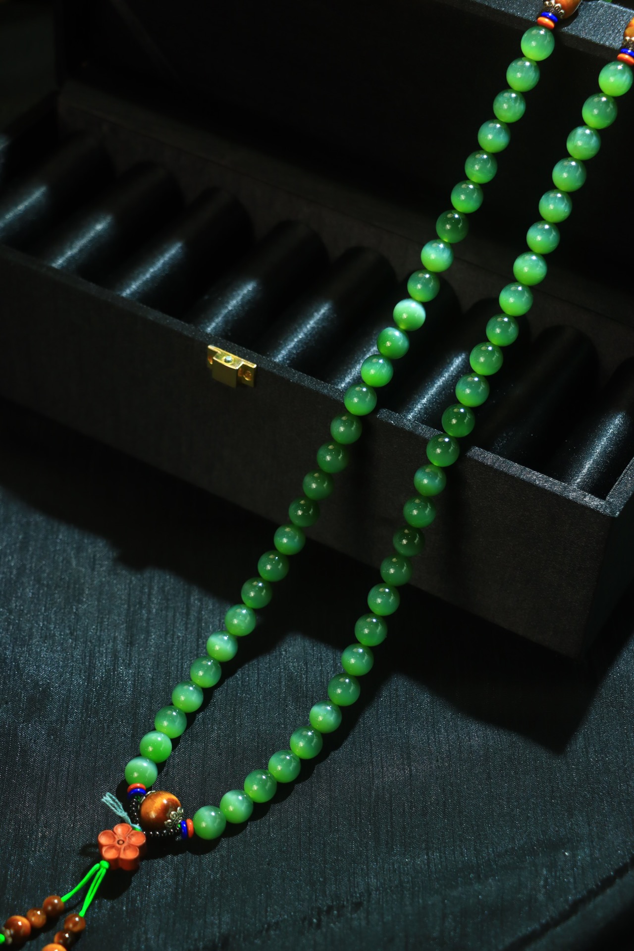 和田玉猫眼碧玉佛珠项链念珠 俄碧老料 玉质温润细腻 佩戴舒适～间关