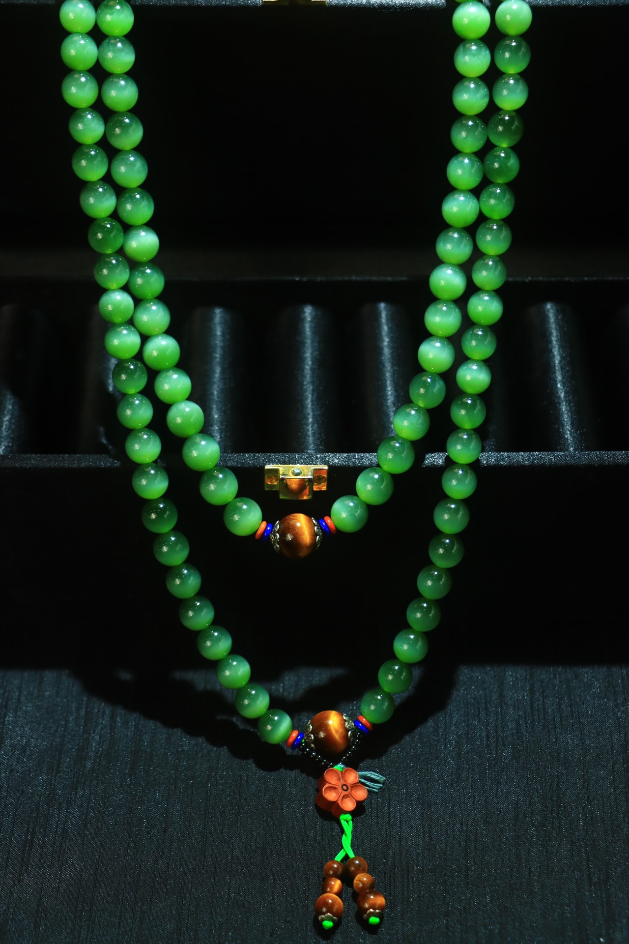 和田玉猫眼碧玉佛珠项链念珠 俄碧老料 玉质温润细腻 佩戴舒适～间关