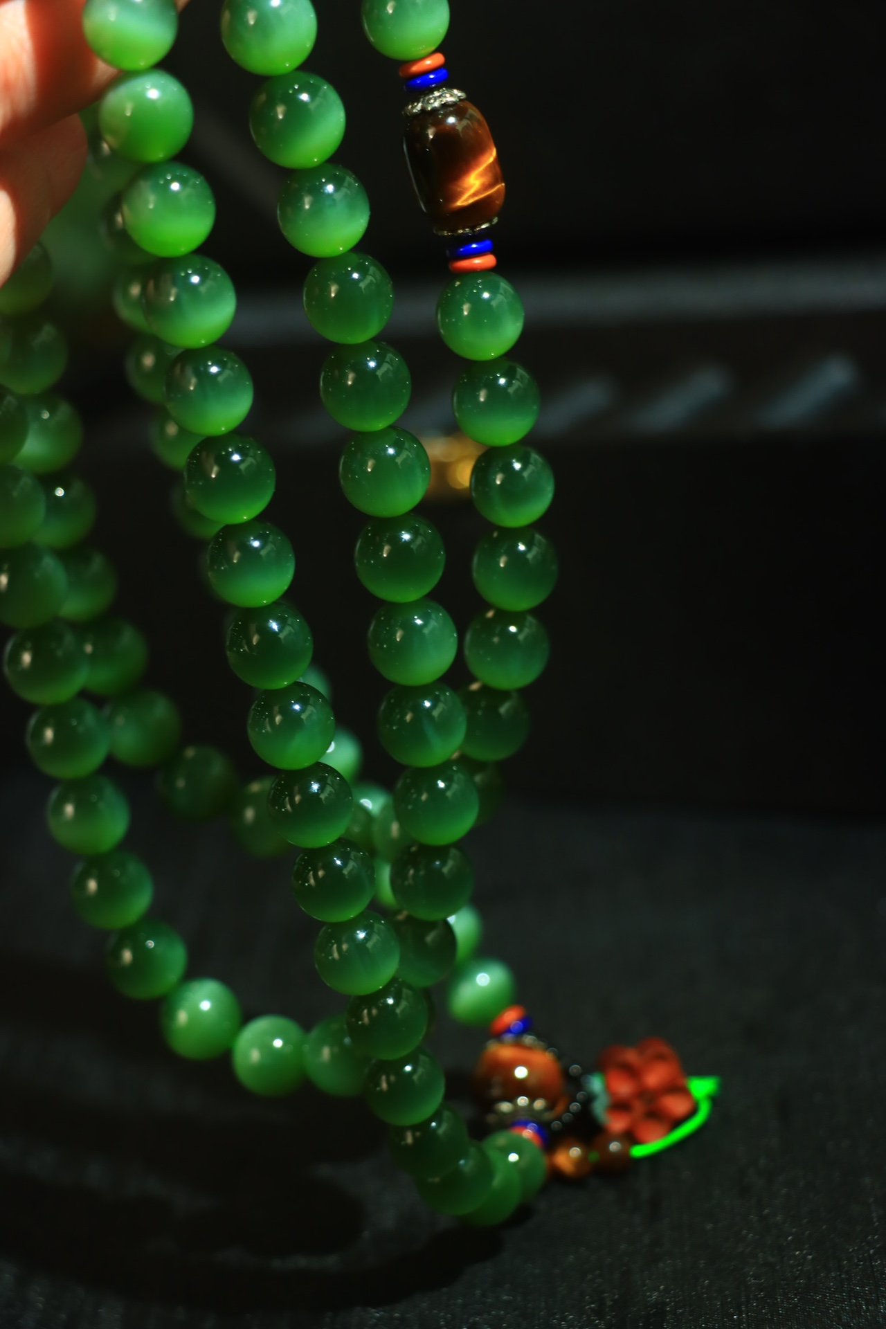 和田玉猫眼碧玉佛珠项链念珠 俄碧老料 玉质温润细腻 佩戴舒适～间关