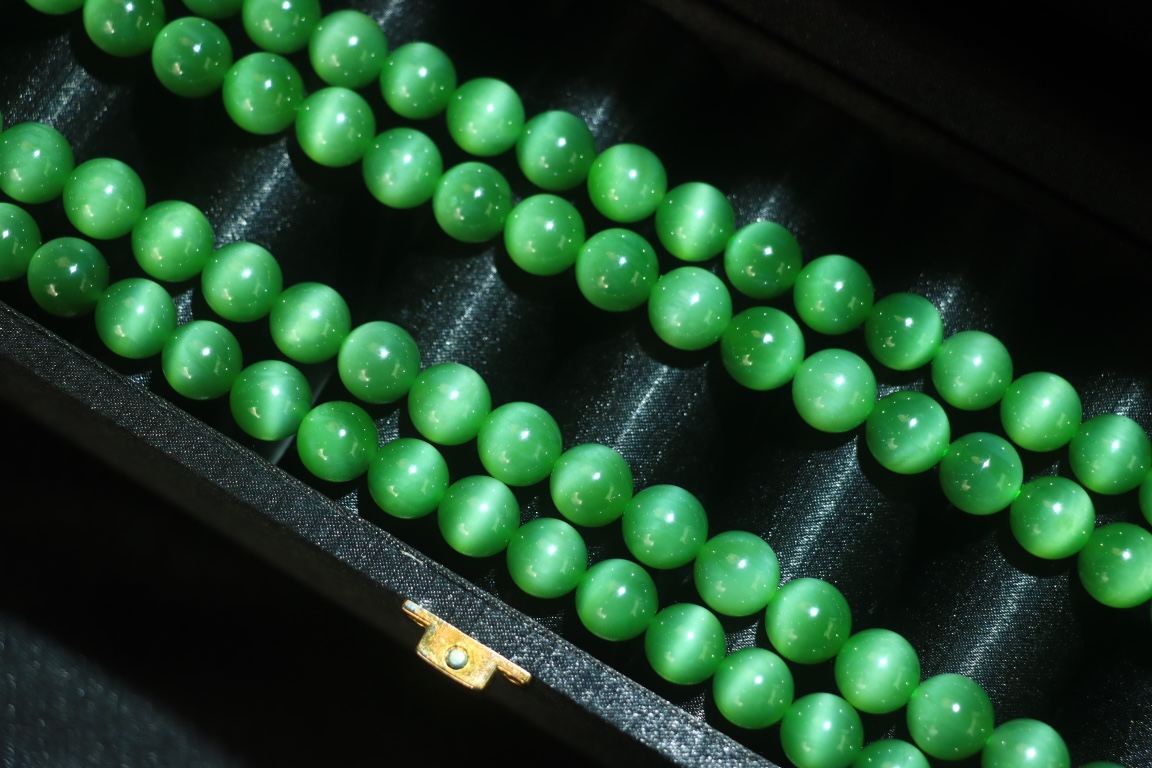 和田玉猫眼碧玉佛珠项链念珠 俄碧老料 玉质温润细腻 佩戴舒适～间关