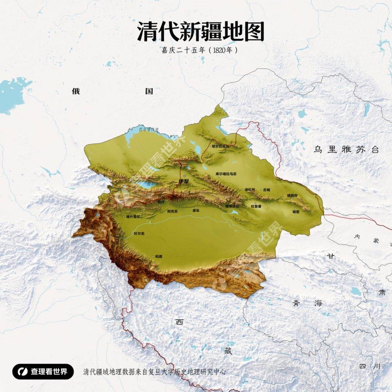 清代新疆地图,看起来当时伊犁才是新疆的中心