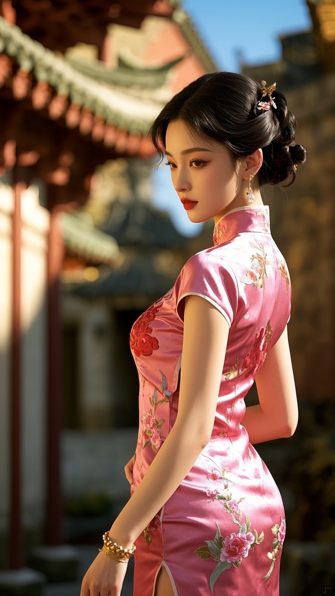 哇,这身旗袍太美了吧,感觉穿越回了古代!