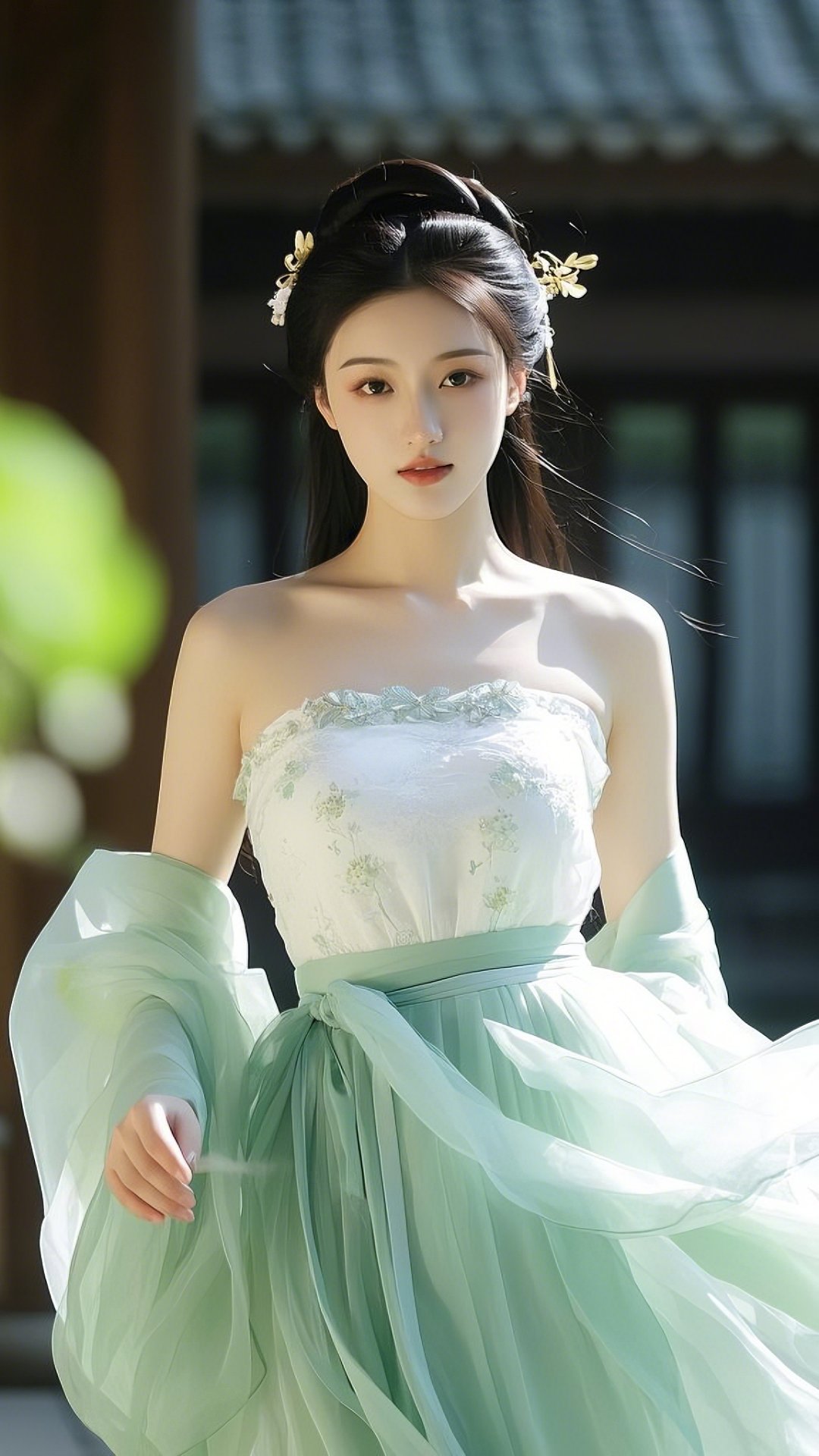 今日份的仙女本仙,美得像是从古风画里走出来的小姐姐,这身淡雅的绿色