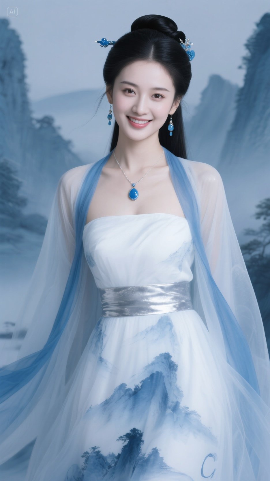 山水中遇见仙女,清新脱俗,如诗如画