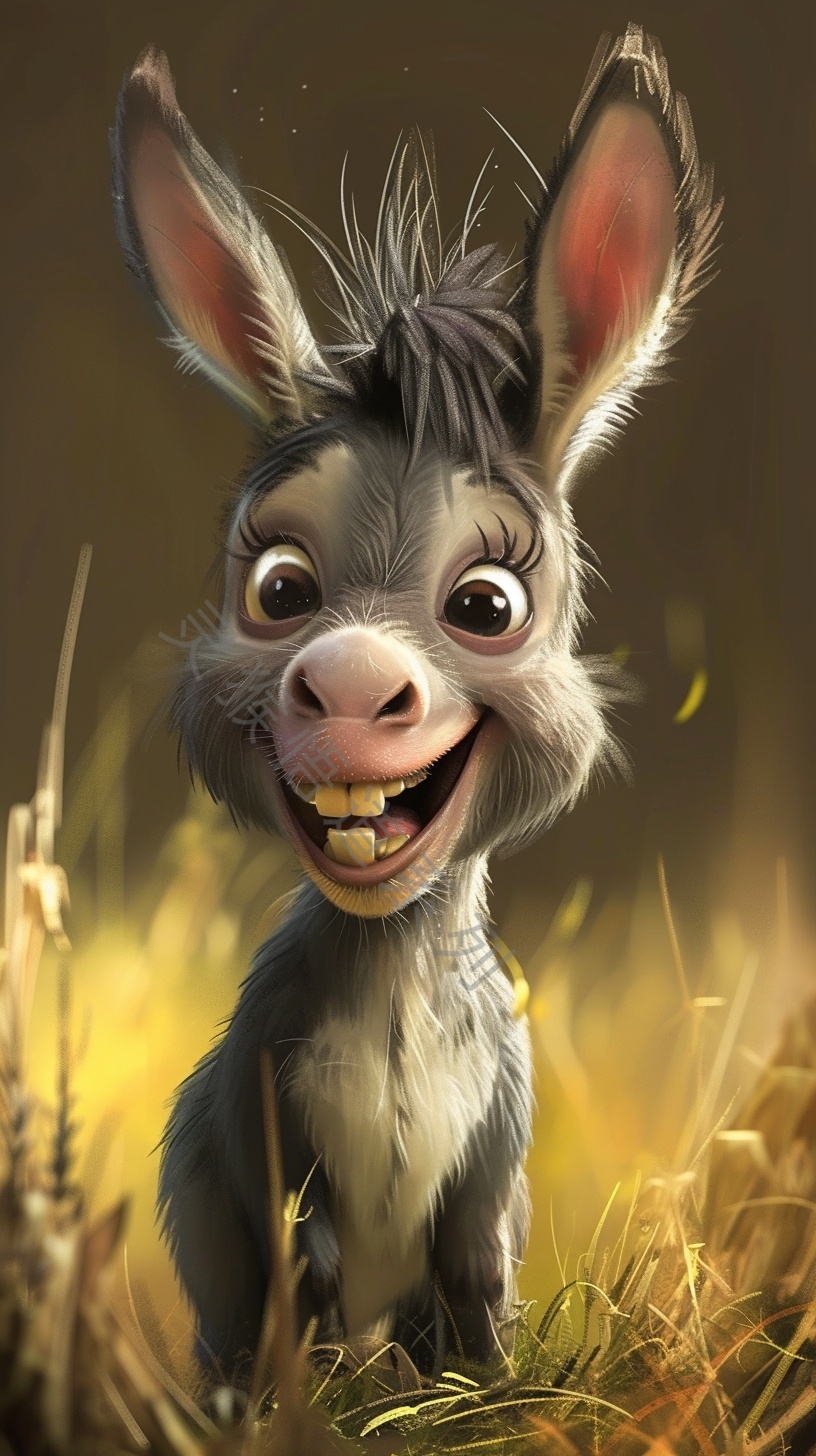 小毛驴儿心自在, 无忧无虑乐开怀. 愿得此生常如此, 不羡神仙不羡财.