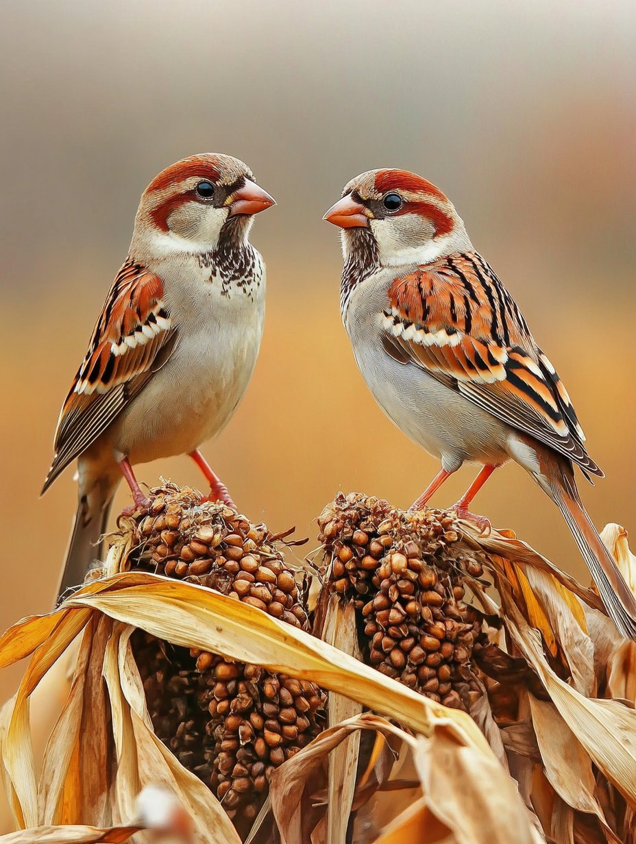 《麻雀》   麻雀虽小活力足, 蹦跳枝头展欢颜.