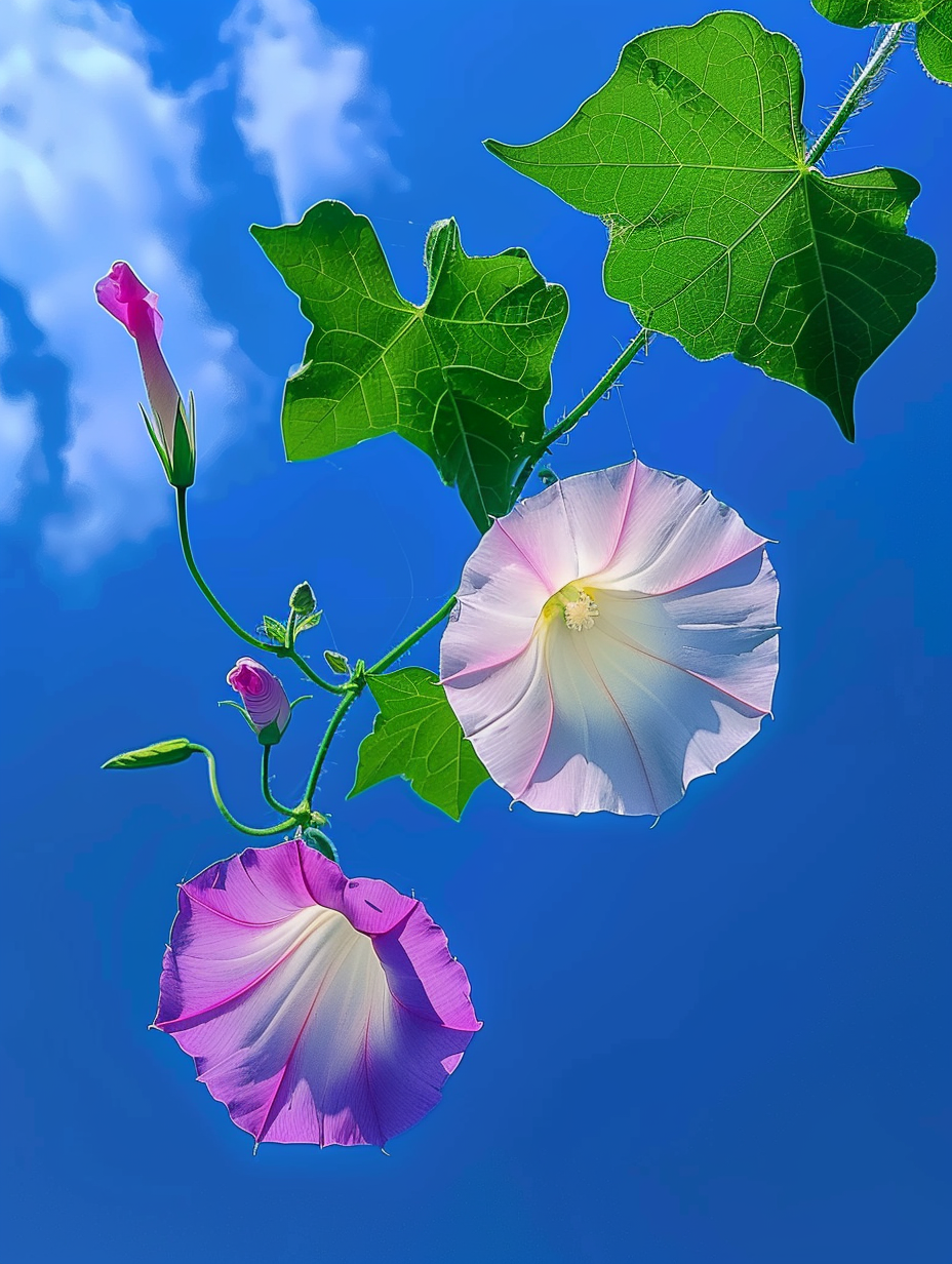 《牵牛花》   牵牛花呀真奇妙, 缠着篱笆到处绕.