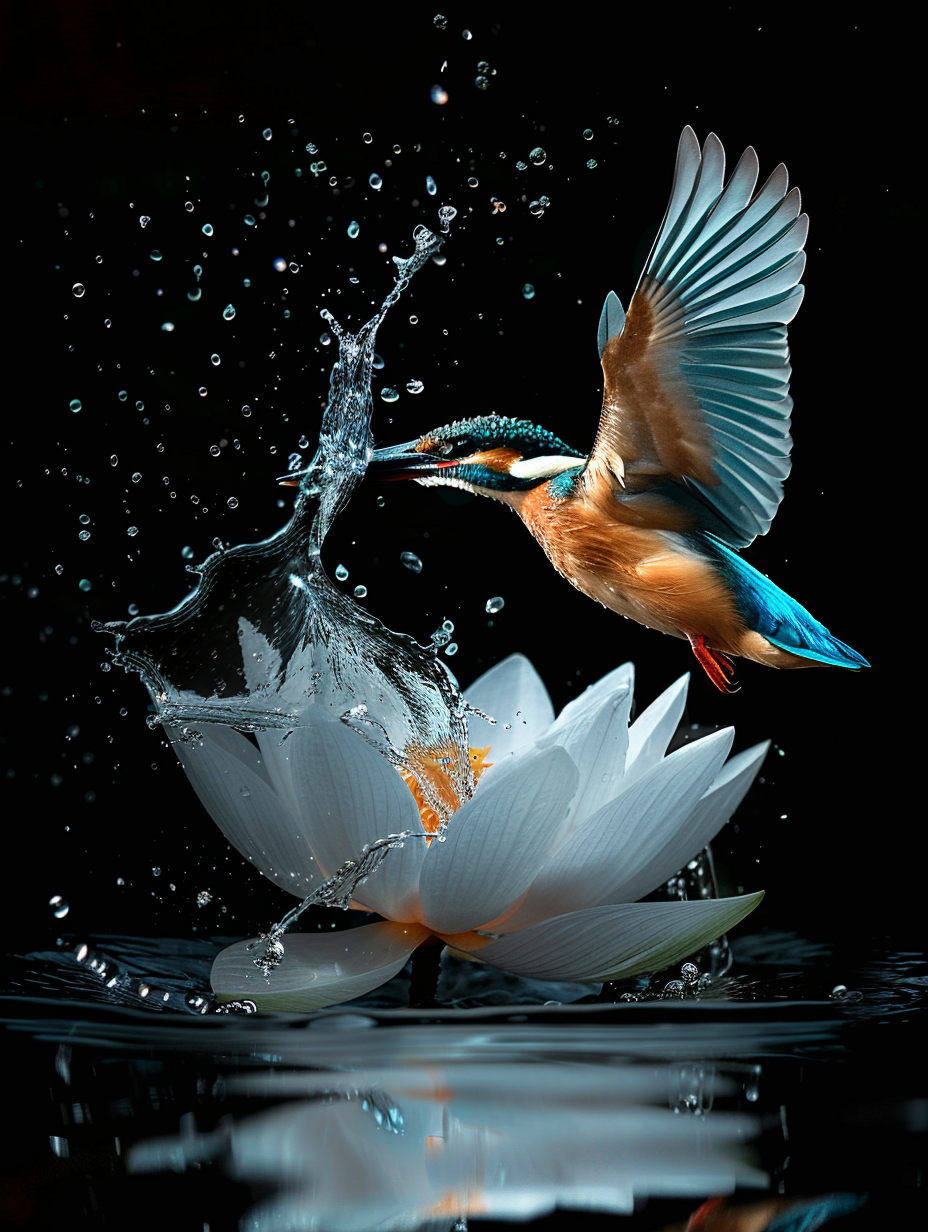 在静谧的湖面,一只翠鸟静静地落在了荷花之上,它那鲜艳的羽毛在阳光下