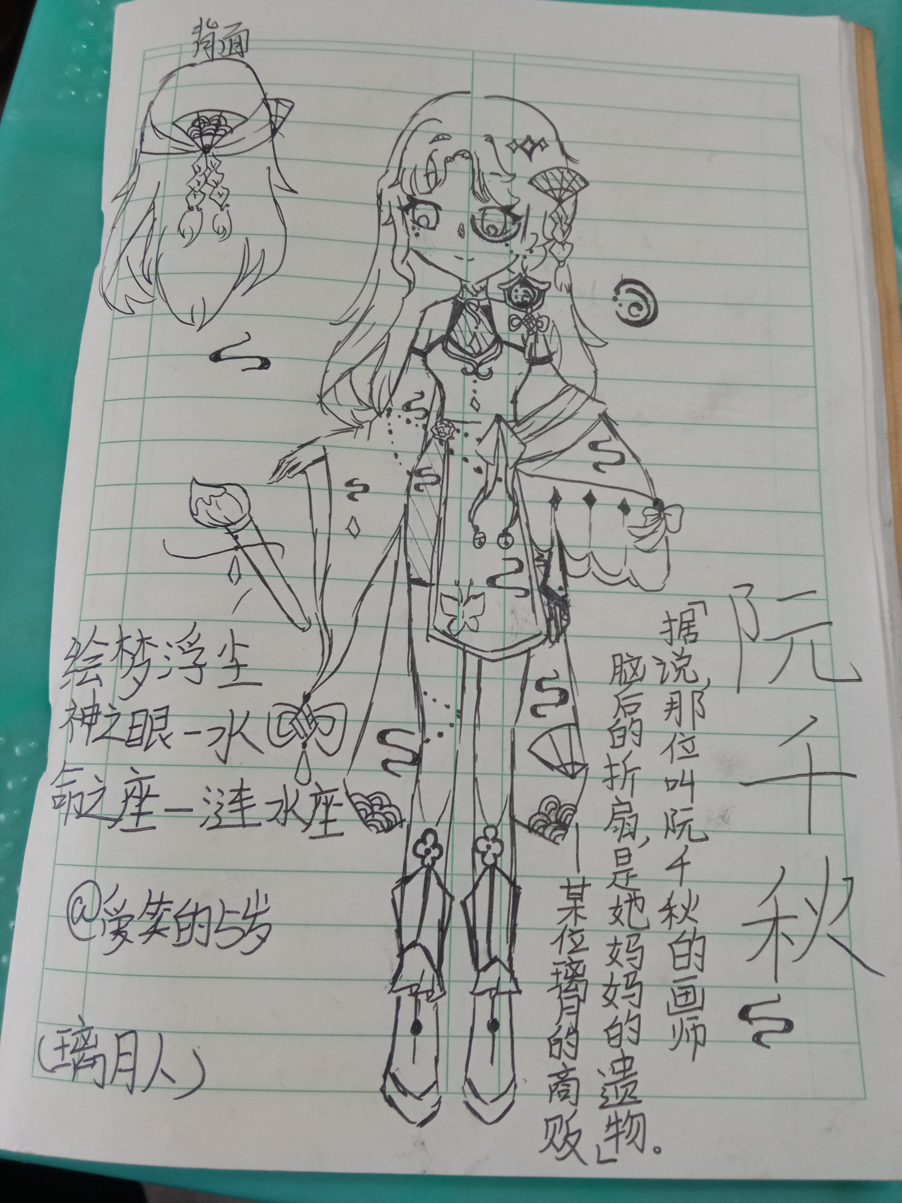 新的原神自设.水系,璃月人,闻名画师.叫阮千秋. 勿盗.