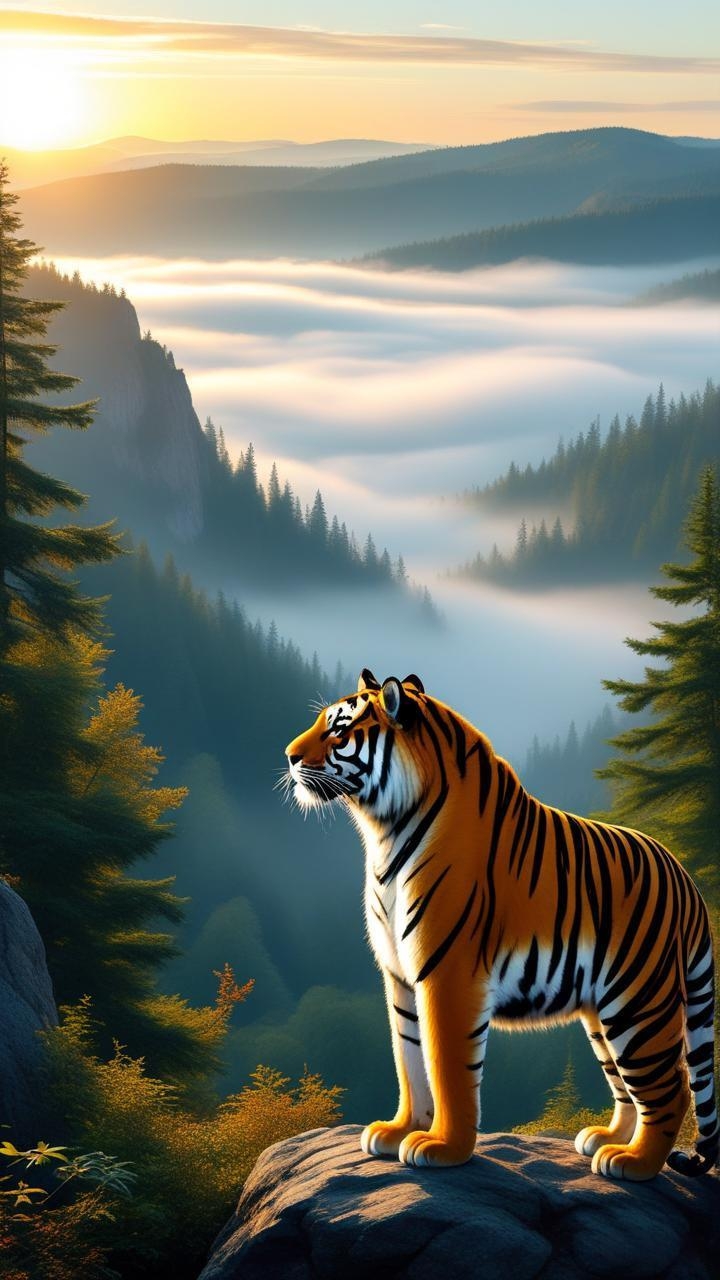 哇,这晨雾中的老虎真是霸气侧漏,站在山顶俯瞰着它的江山,真是个王者