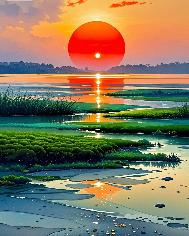 日出江花红胜火,春来江水绿如兰,水彩,高质量的画面,更多细节清晰可见