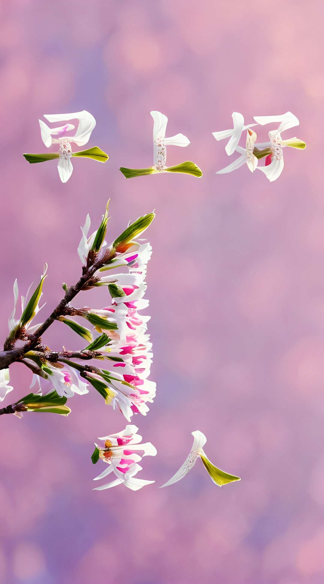 图中浅紫色背景的艺术字表达"早上好"与"爱人",温暖舒适的氛围让人