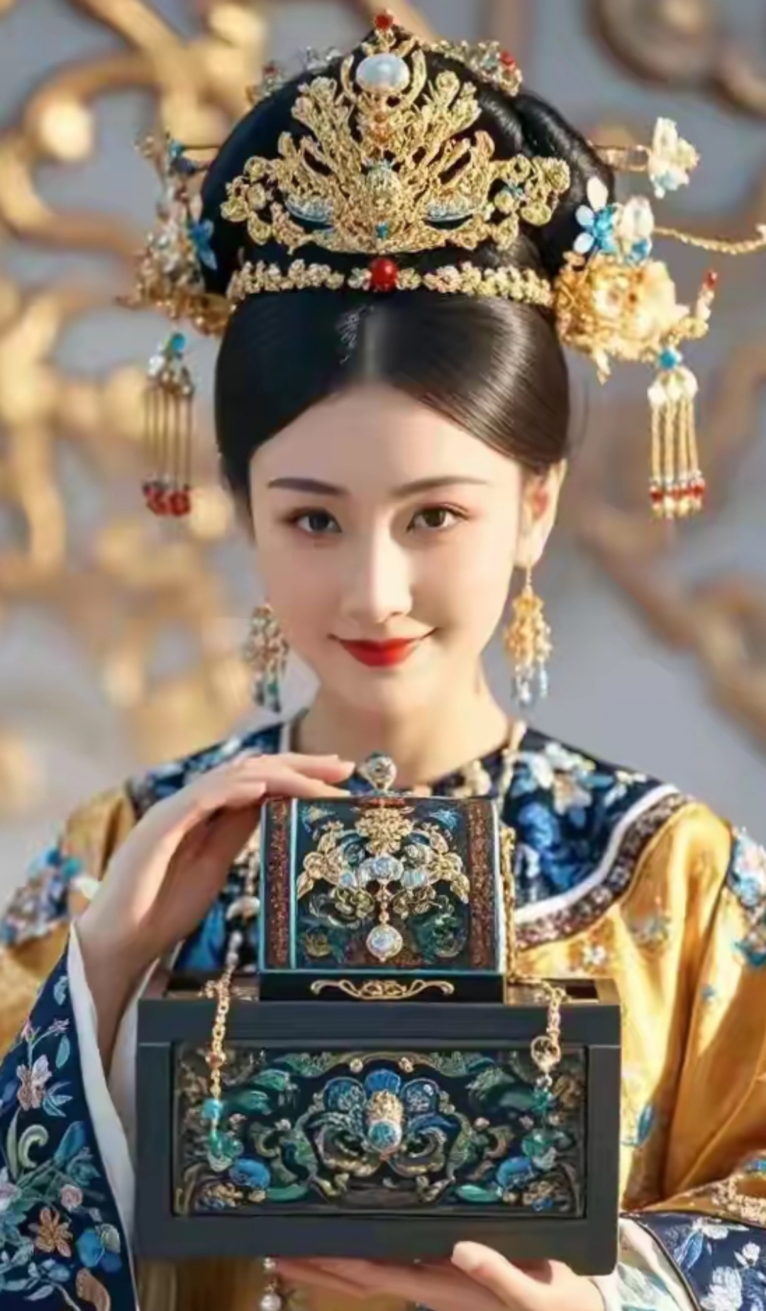 漫步于古韵悠长的画卷之中,那一袭古装造型,仿佛穿越了千年时光,悄然
