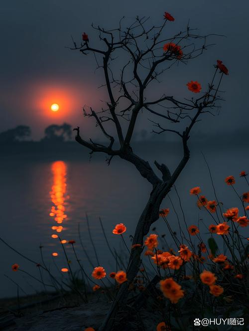 夕阳红了,湖水愈发静谧,我在岸边呆呆地望着这奇异的美景,内心被深深