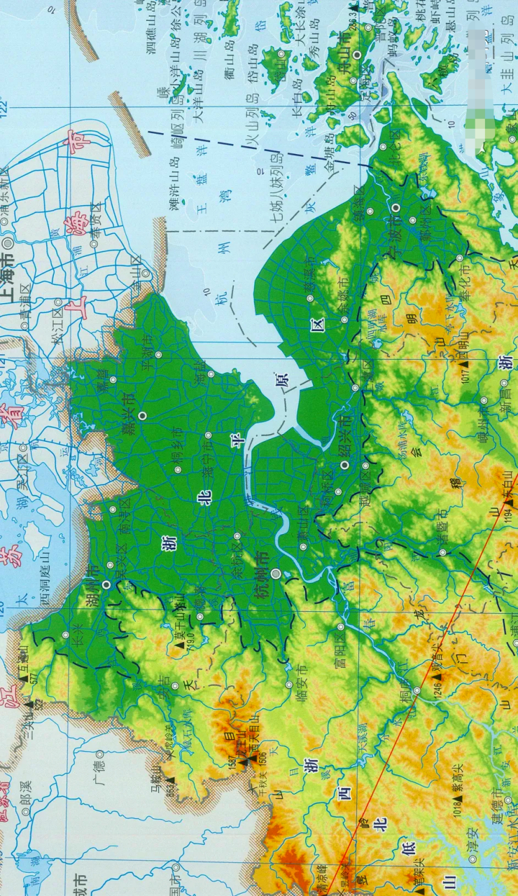浙江省北部平原地图与卫星图(6) 浙江北部平原地区包括杭嘉湖平原