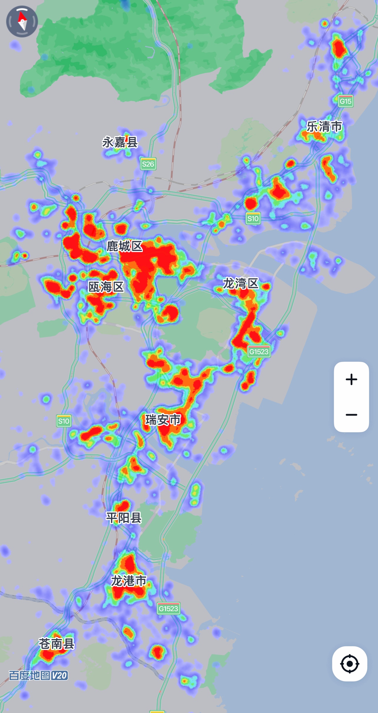 温州地区热力图示意