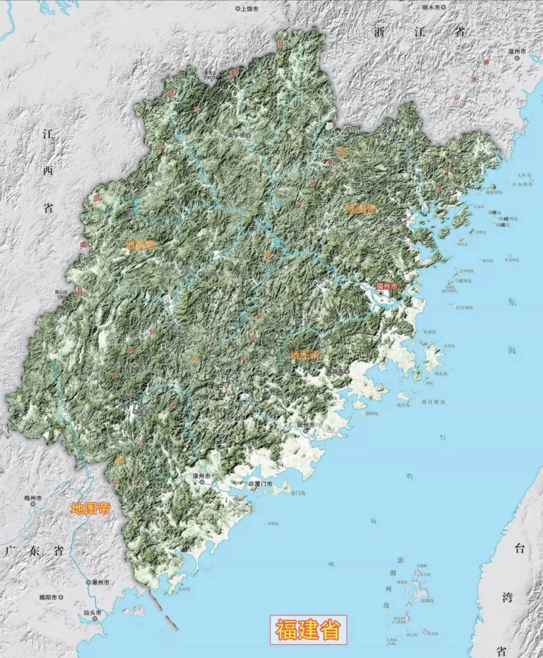 福建省地形图 福建号称