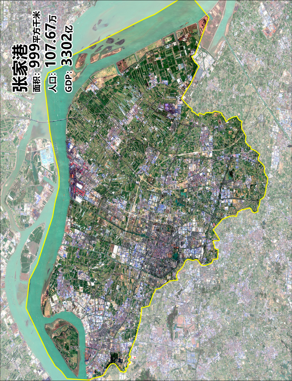 中国第三县市张家港最新卫星图片(4月) 2023年4月份拍摄的卫星影像