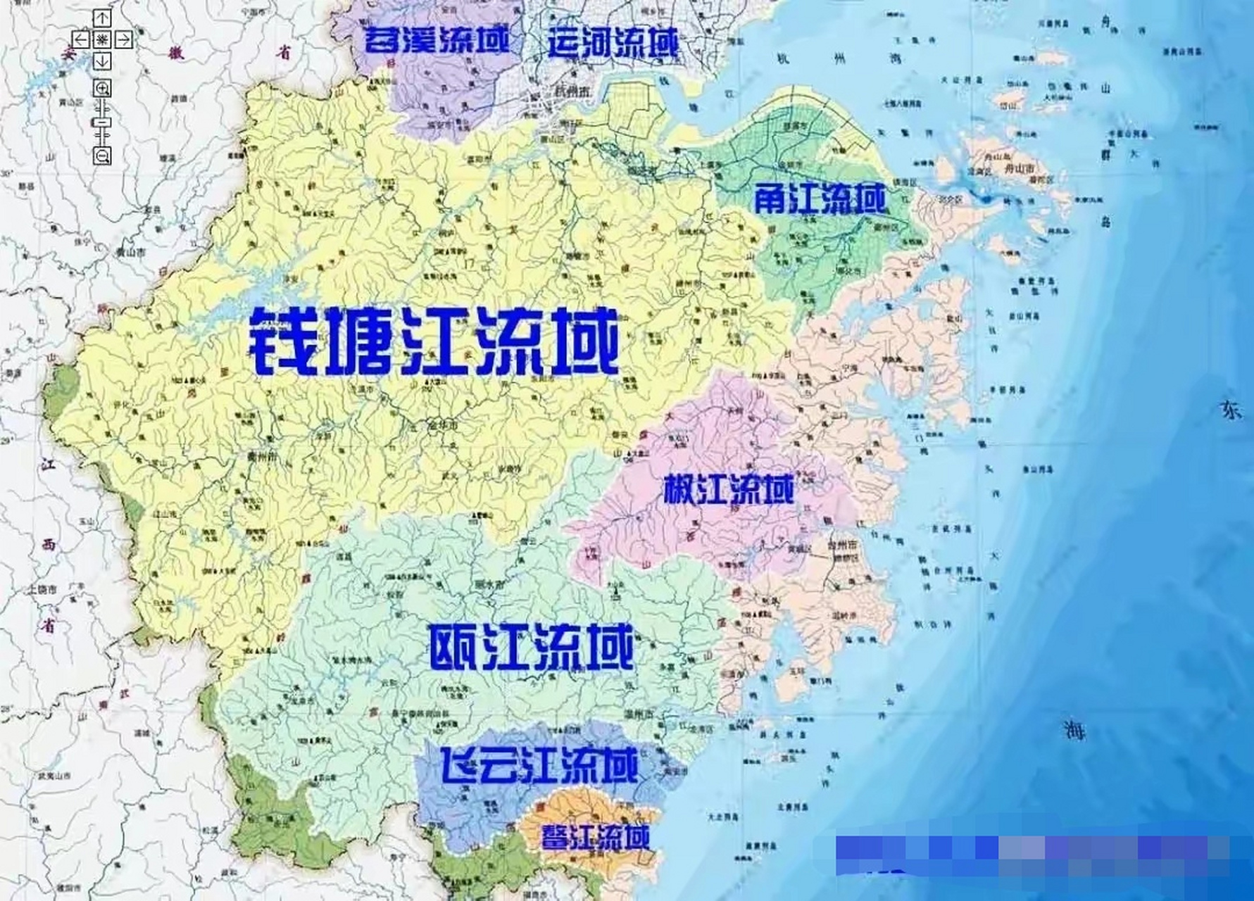 浙江八大水系与钱塘江流域示意图