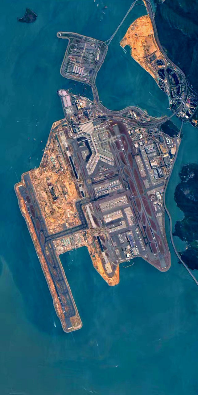 香港国际机场最新卫星影像图(3) 2023年3月底拍摄的卫星影像图,香港特
