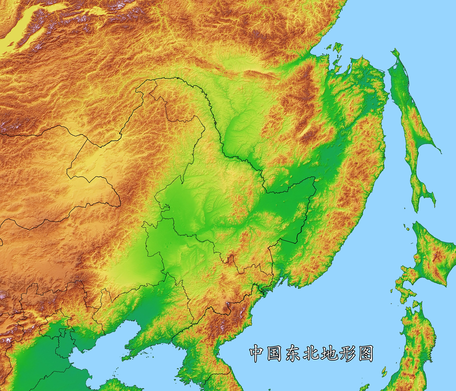 中国东北地区高清地形图 包括外东北在里的东北才是完整的东北.