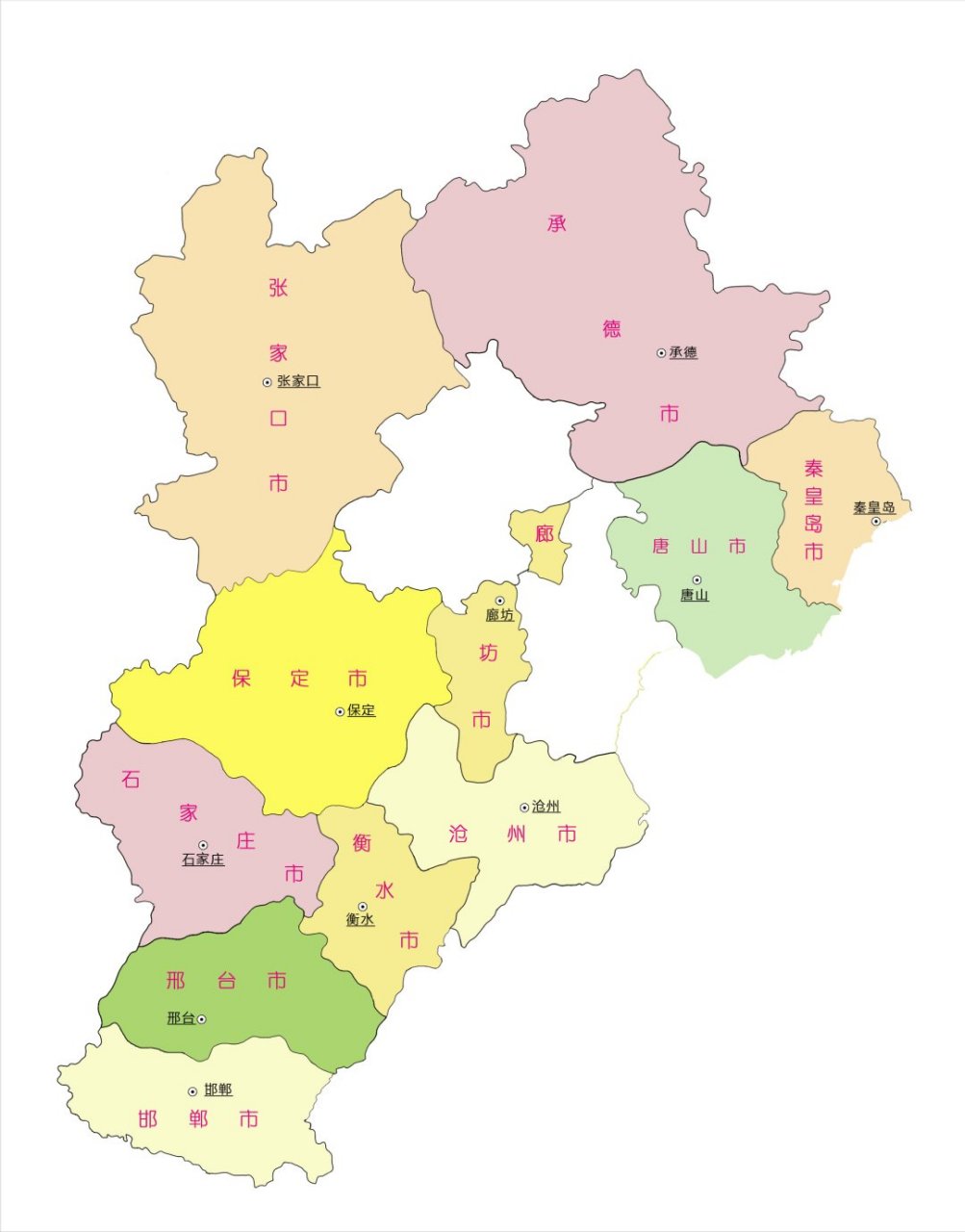 河北省地形,水系,区划地图