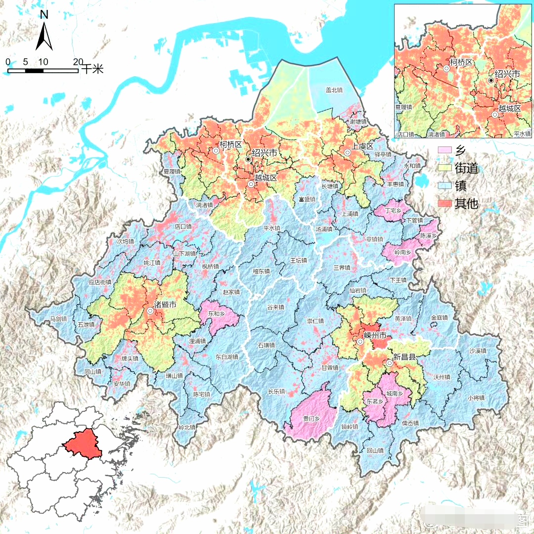 浙江省绍兴市地形及行政区划图