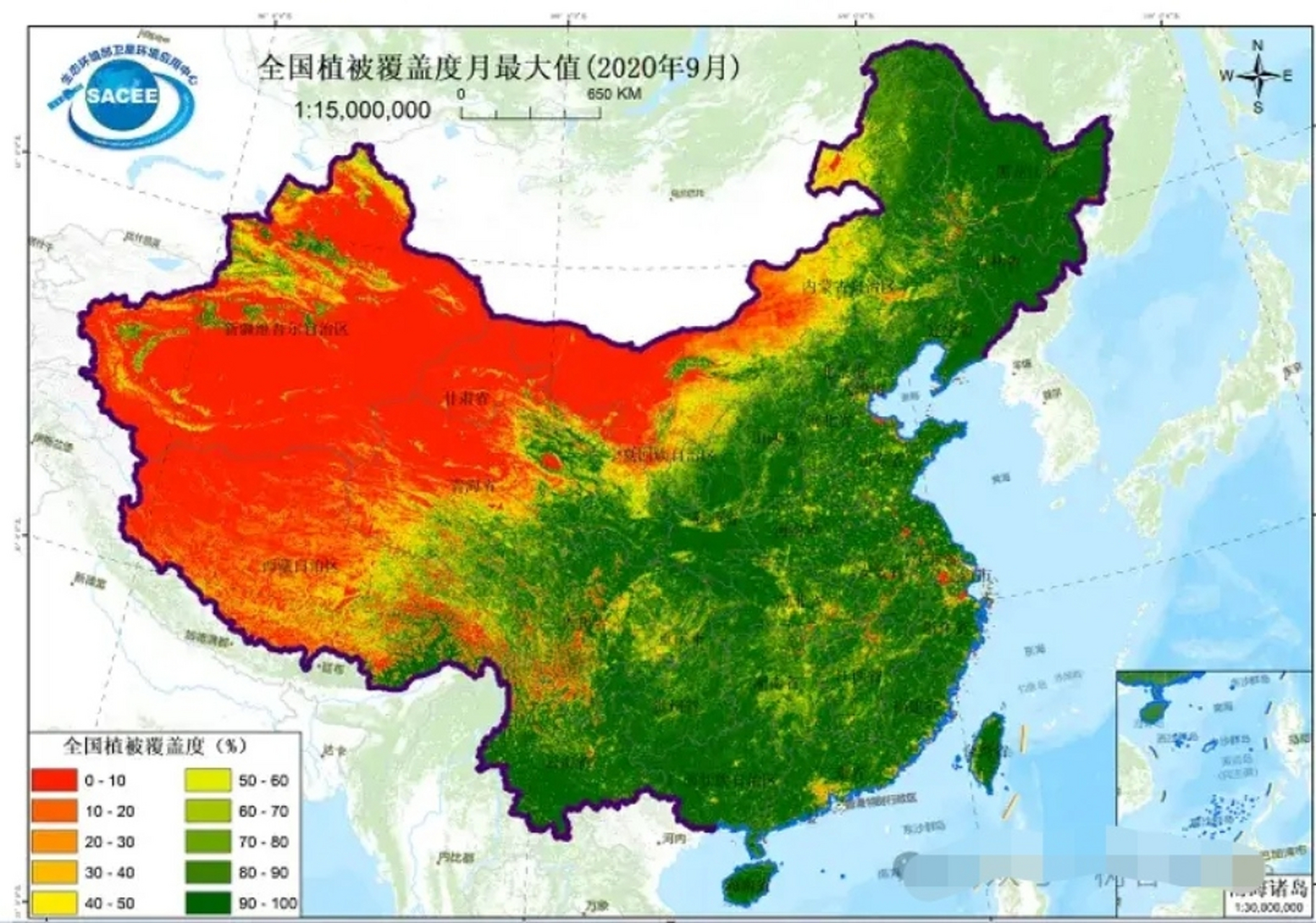 2020中国植被覆盖率示意图