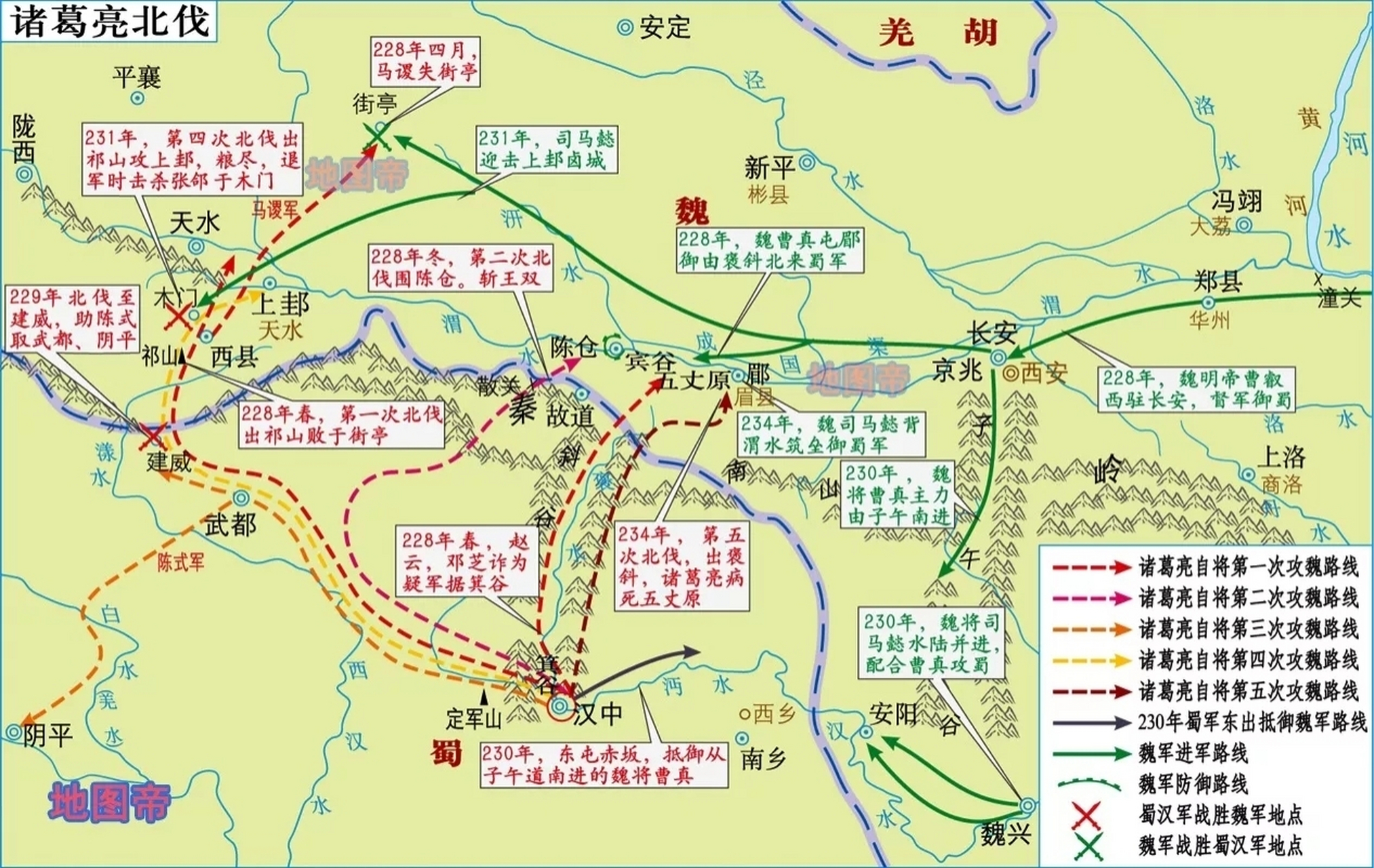 三国诸葛亮北伐示意图
