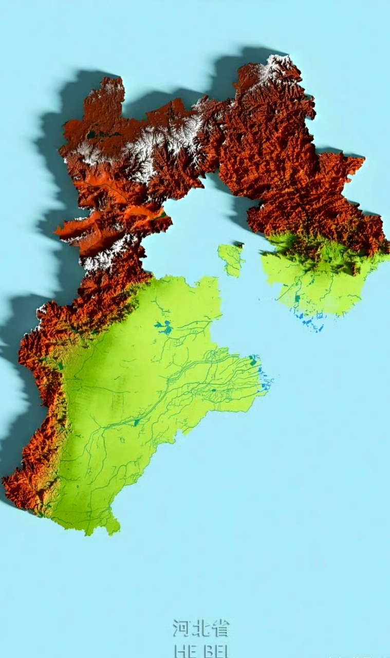 河北省地形地势图!