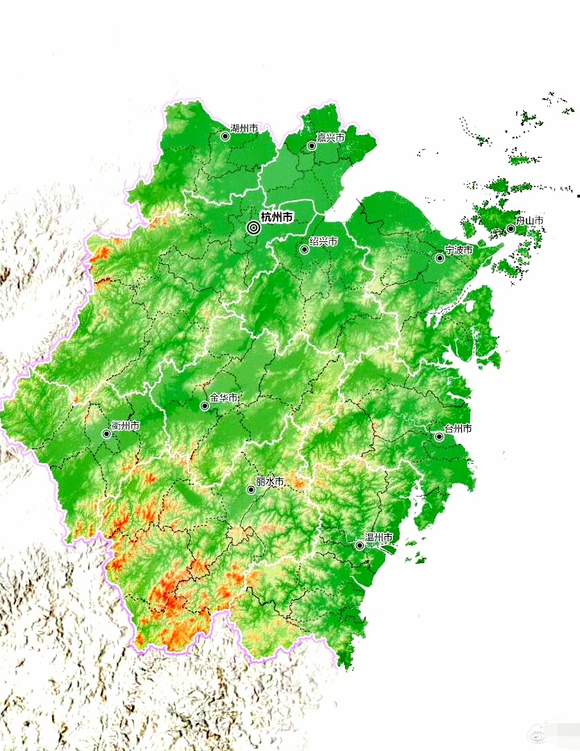 浙江省地形及行政区划图