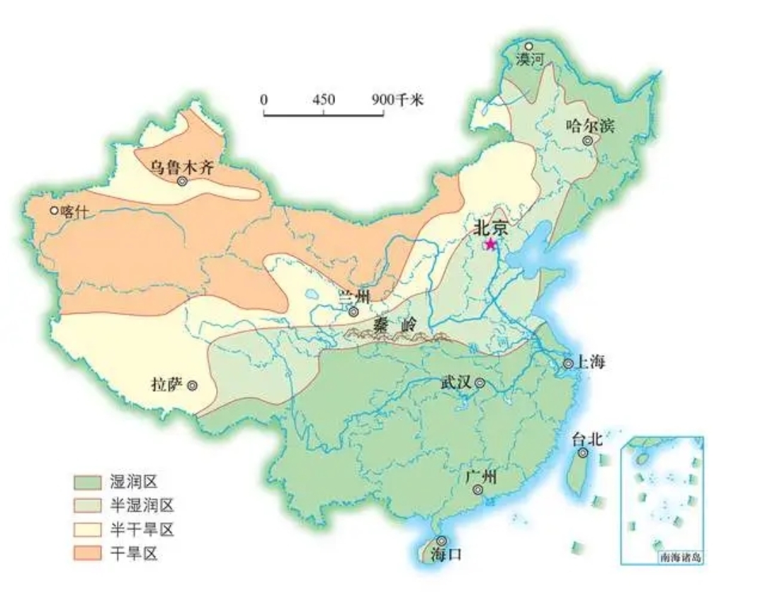 中国气候降水量示意图