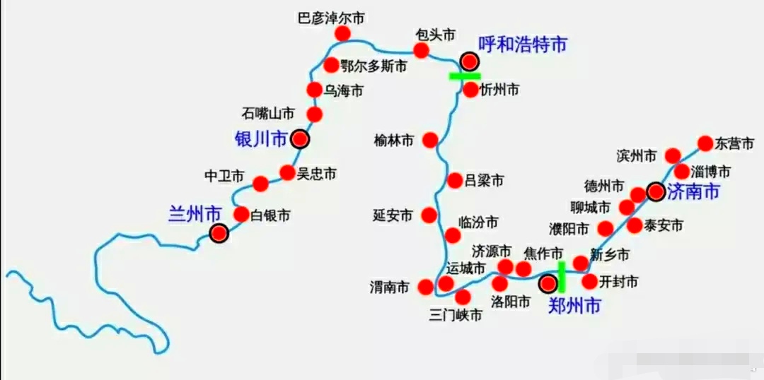 黄河沿岸城市示意图