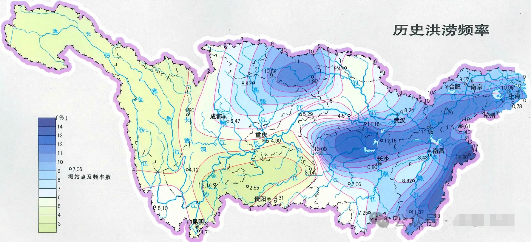长江流域历史洪涝频率