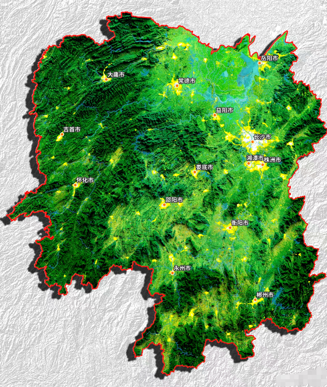 湖南省地形与城市夜景图