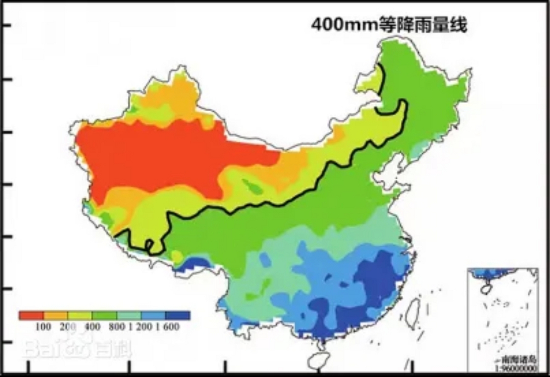 中国40mm等降雨量线示意图