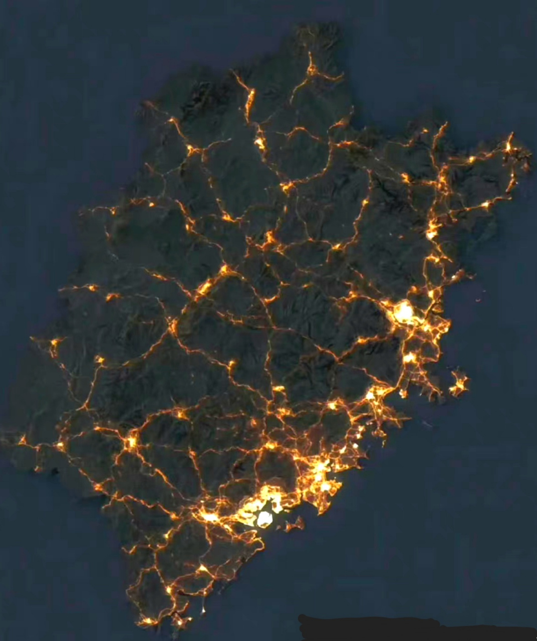 浙闽两省最近卫星夜景图!