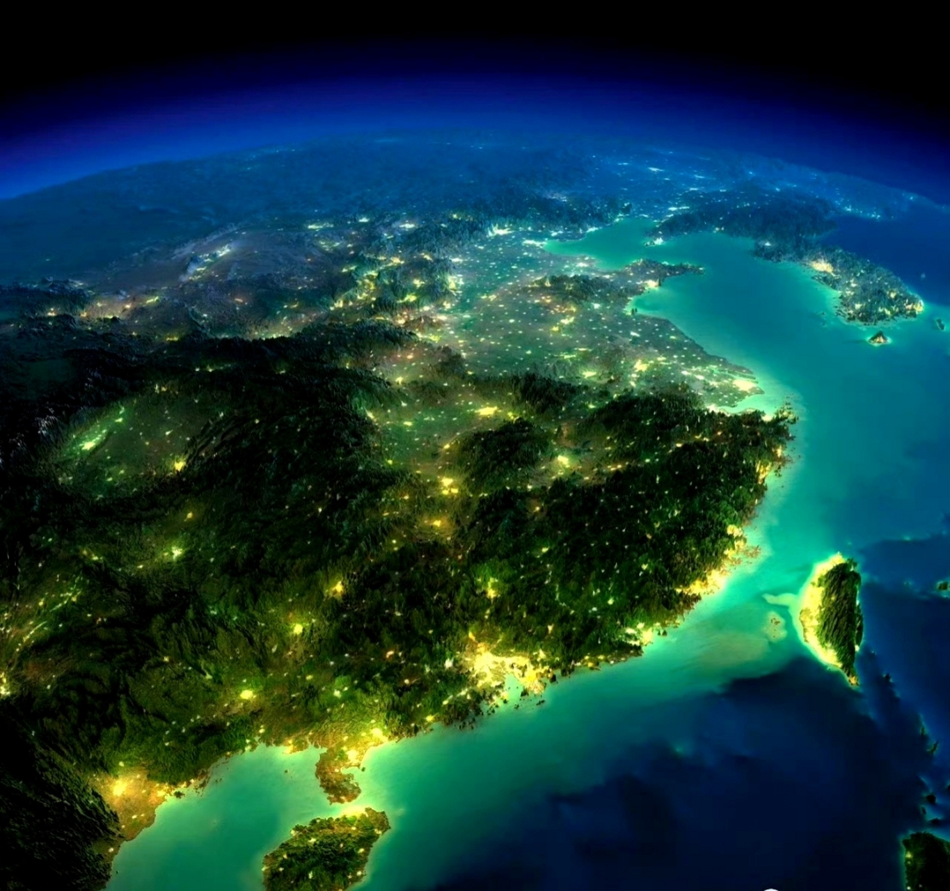 中国南部立体灯光夜景图