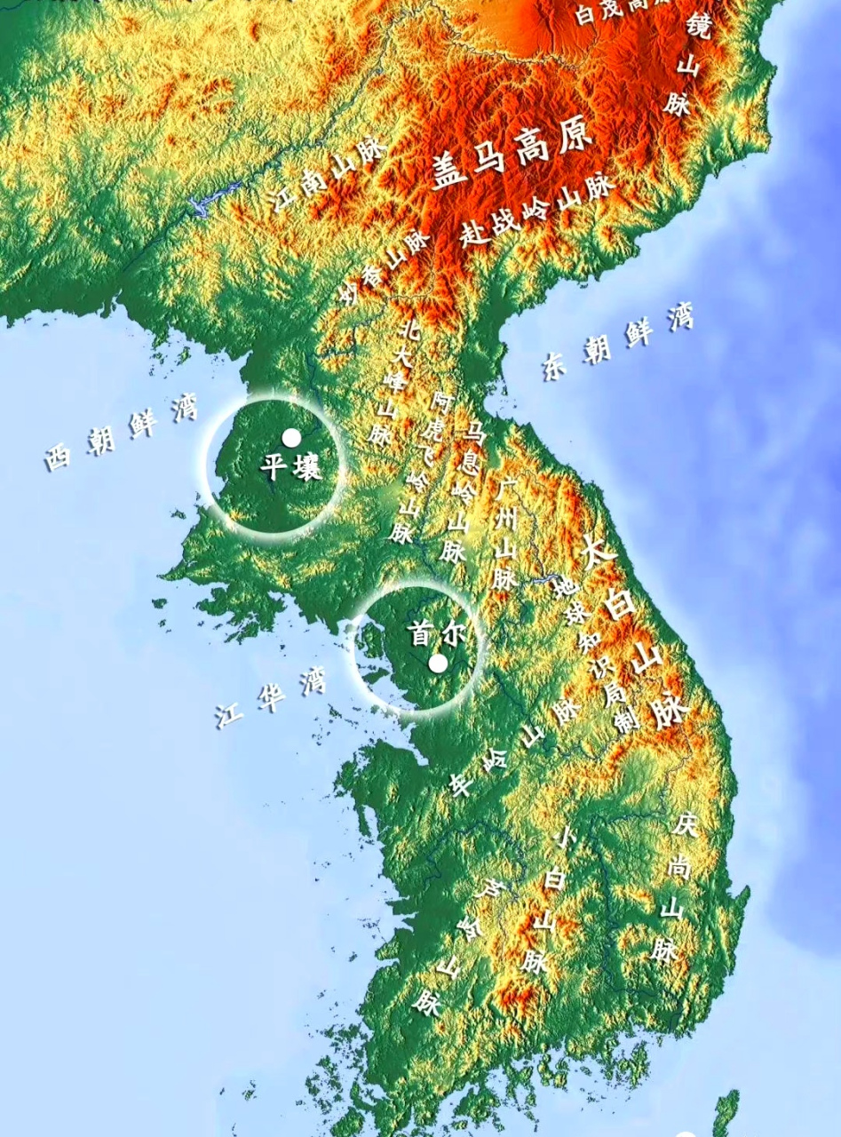 朝鲜半岛地形地貌图!