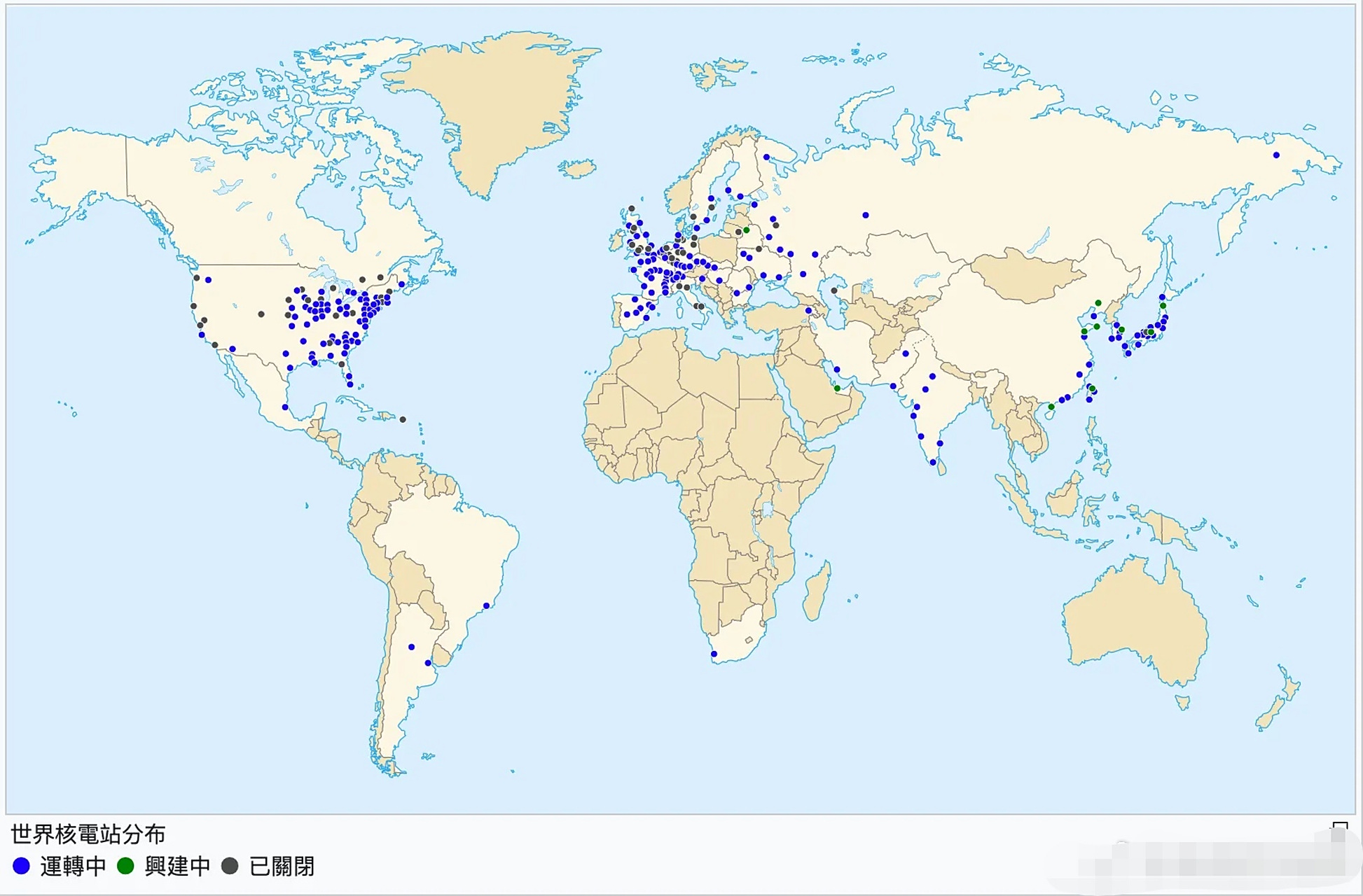 世界各国核电站分布示意图