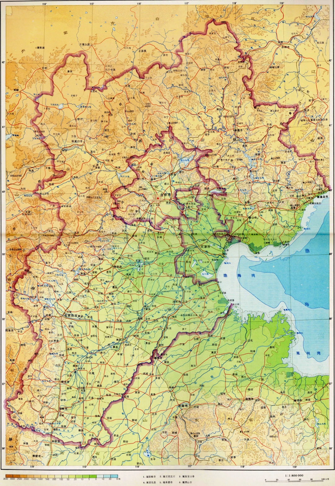 河北省地形示意图