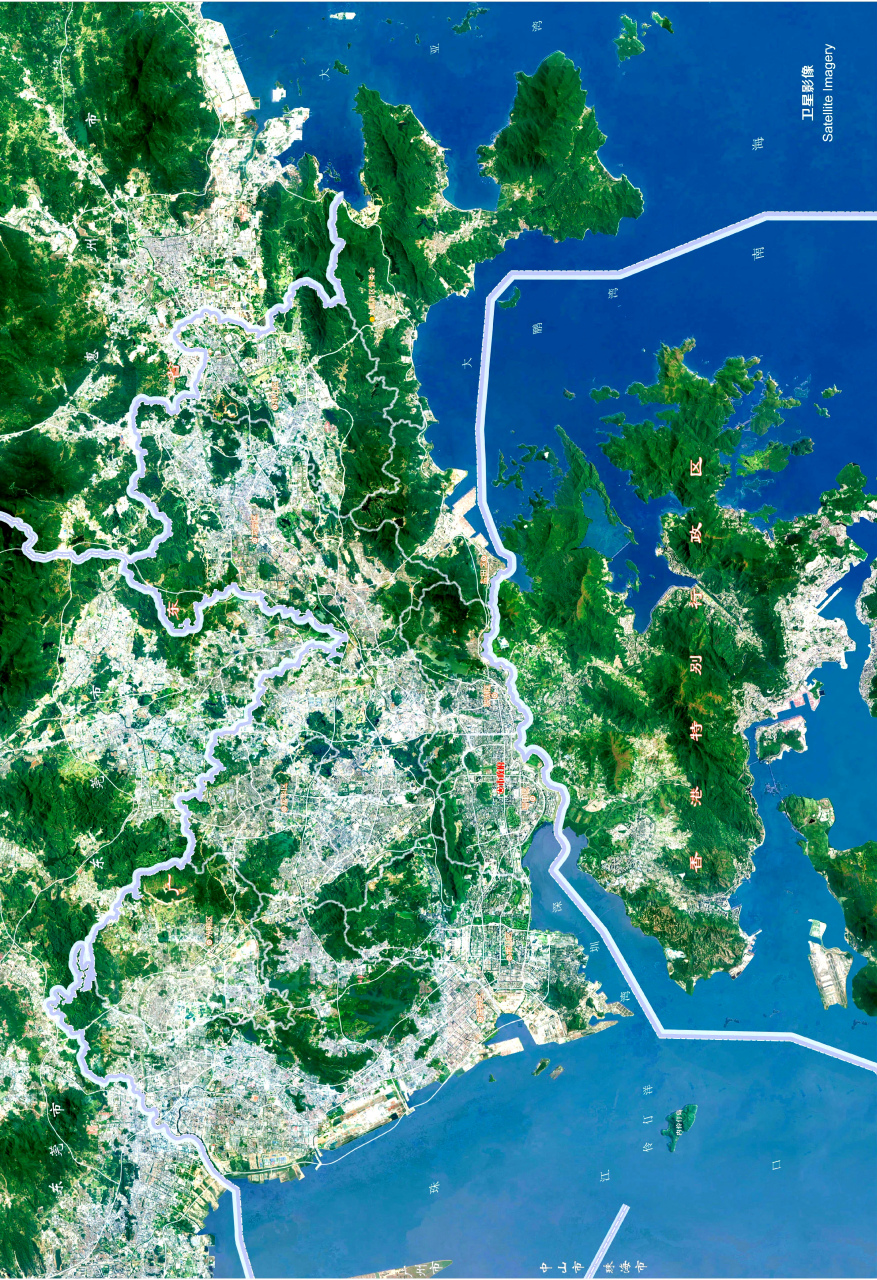 深圳市全景卫星图 —深圳市面积不到2000平方公里,目前基本上是平地的