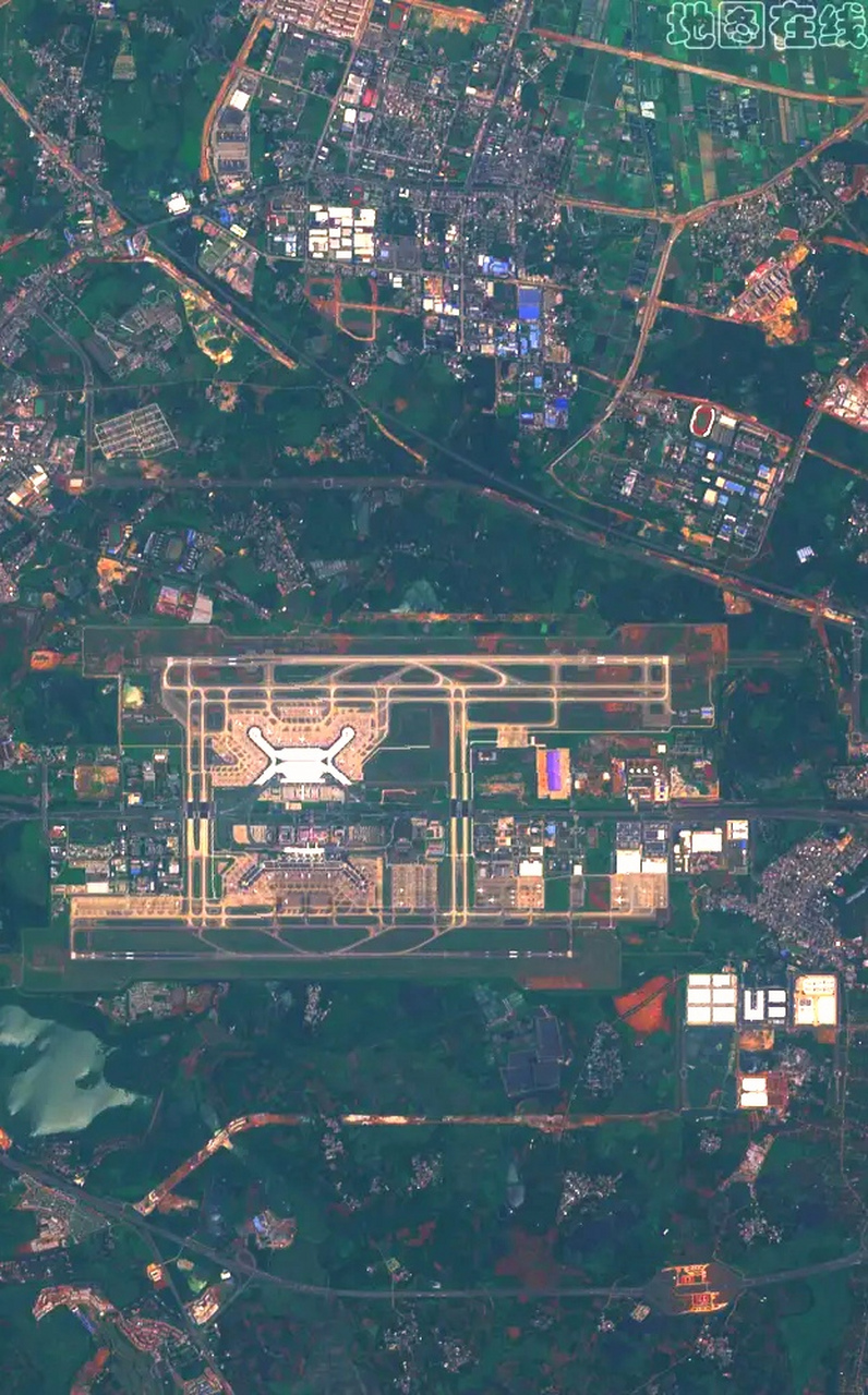 的卫星影像图片,海南省海口美兰国际机场,图片非常清晰(地图在线)