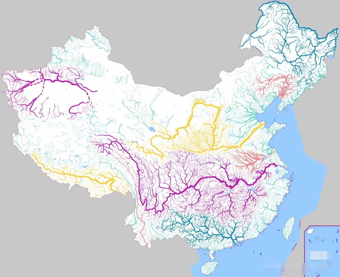 中国重要河流水系示意图